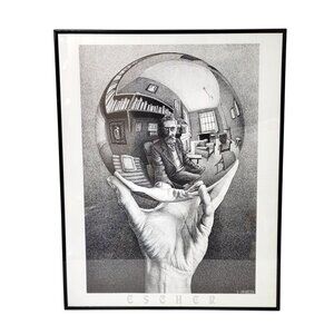 M.C. Escher Hand With Reflecting Sphere Framed Art Print 1-35 Black & White Fram